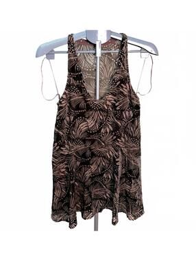 Free People XS Velvet Burnout Short Dress Grey Brn & Lilac Lined Boho Indie NWOT